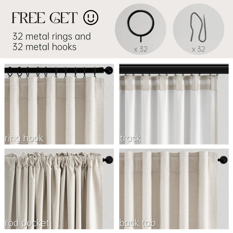 Topfinel 92 Inch Long Black Out Custom Drapery 2 Panels Neutral Blackout Cream White Curtains, Sun Blocking Tab Top Curtain Room Divider, Internet Famous Textured Linen Curtains 52" X 92", Bay Window - Image 5