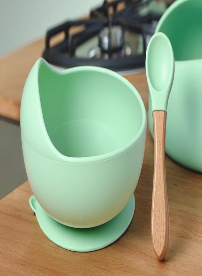 FLAVION Stay Put Suction Bowls for Baby Kid,Food Grade Bowl and Spoon Set for Baby Led Weaning,Toddler Dishes & Utensils for Babies Self Feeding, Baby Feeding Set (Green, Pack of 1) - Image 2