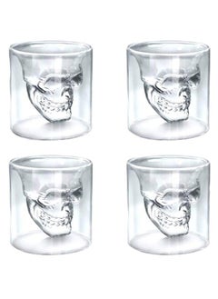 4-Piece Double Wall Crystal Skull Tea Cup Clear 75ml