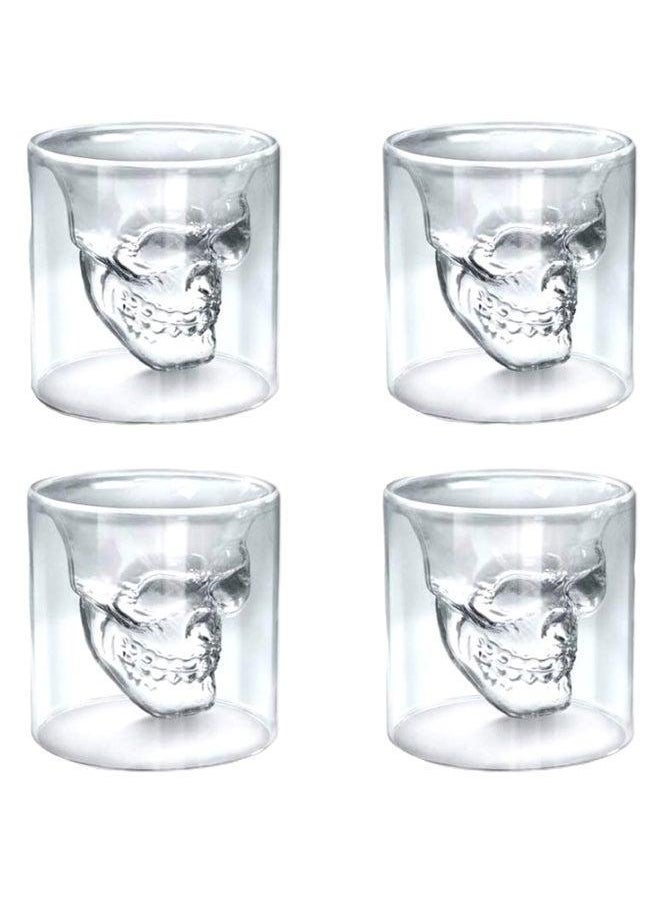 Generic - 4-Piece Double Wall Crystal Skull Tea Cup Clear 75ml - Image 1