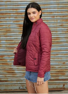 Campus Sutra Women's Brick Red Puffer Jacket With Flap Insert Pockets  - Image 3