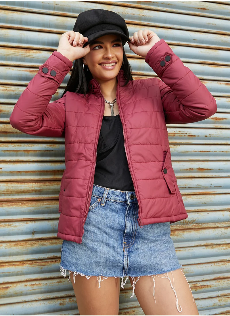 كامبوس سوترا Women's Brick Red Puffer Jacket With Flap Insert Pockets