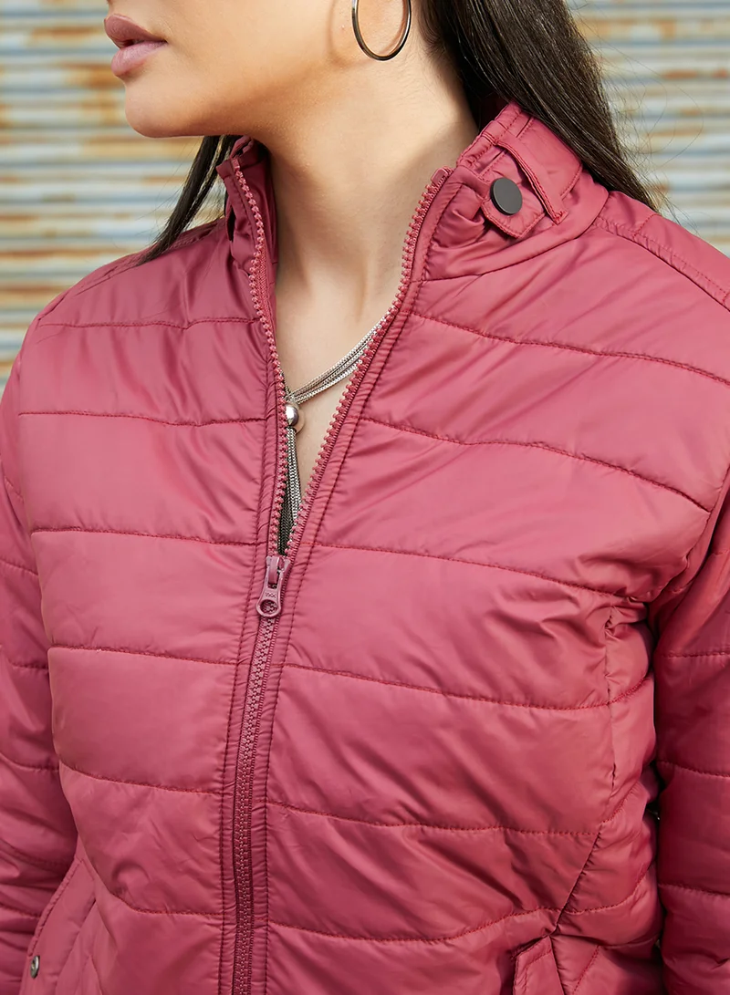 كامبوس سوترا Women's Brick Red Puffer Jacket With Flap Insert Pockets
