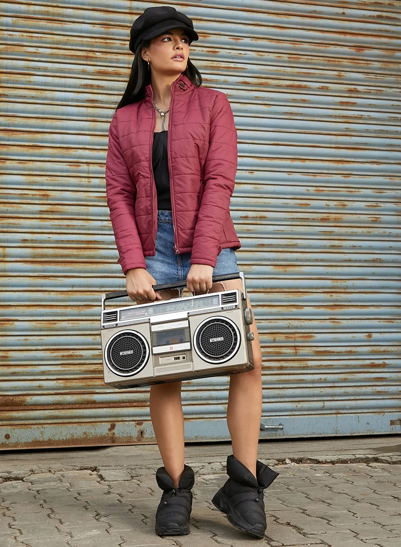 كامبوس سوترا Women's Brick Red Puffer Jacket With Flap Insert Pockets