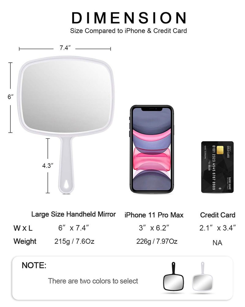Protecle Hand Mirror  Handheld Makeup Mirror With Handle For Barber Hairdressing (Square White 10.3""X7.4"") - Image 3