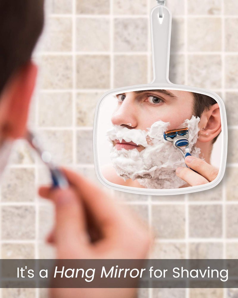 Protecle Hand Mirror  Handheld Makeup Mirror With Handle For Barber Hairdressing (Square White 10.3""X7.4"") - Image 4