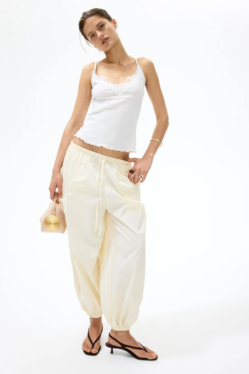 H&M Lace-trimmed pointelle-knit top