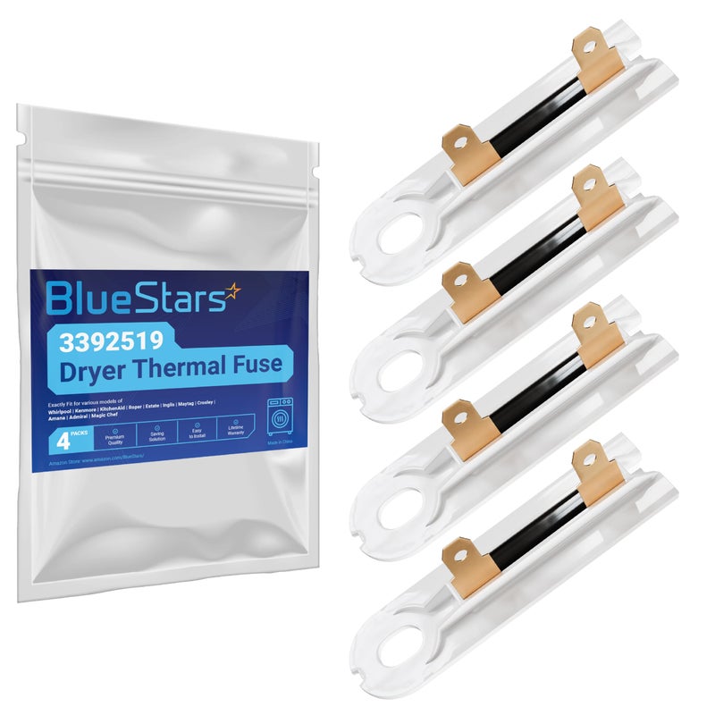 Upgraded BlueStars 4Pack 3392519 Dryer Thermal Fuse Easy to Install Compatible with Whirlpool Kenmore Dryers Replaces AP6008325 G4AP0500 3388651 694511 80005 WP3392519VP