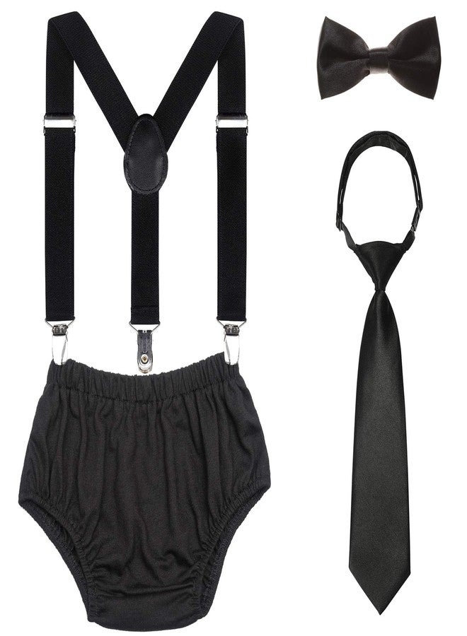 Kajeer Baby Boys 1st/2nd Birthday Cake Smash Outfit Set Adjustable Suspenders Ties Bloomers for Birthday Photography(Black) - Image 1