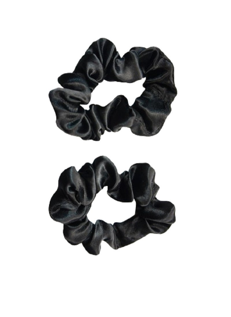 Generic - SET OF TWO SMALL BLACK SATIN SCRUNCHIES - Image 1