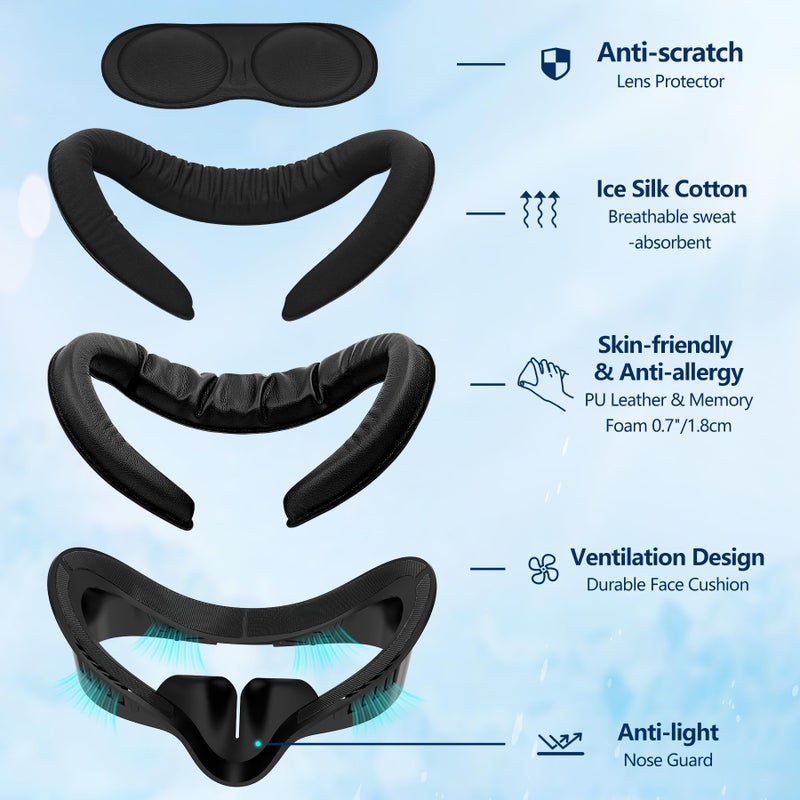 Quest 3s Applicable, Soft PU Leather Foam Ice Silk Cotton Replacement Face Pad, Sweat-proof and Breathable Mask Cover - Image 3