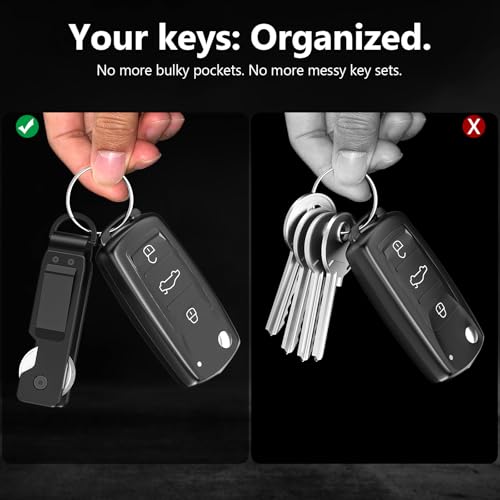 TUXON Key Organizer For Men - Compact Metal Key Holder | Minimalist Innovative Keyholder | Smart Keychain Secures 1-5 Keys (BLACK) - Image 2