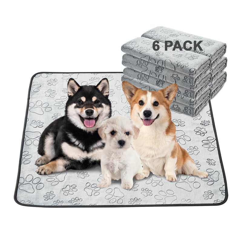 Qeils Reusable Puppy Pads 6 Pack Washable Pee Pads for Dogs Non Slip Wee Wee pad Absorbent and Leakproof Training Mats for Potty Crate Playpen Bed Sofa 34x 36