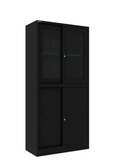 RIGID Steel Four Sliding Door Metal Filing Cabinet with 2 Glass Door BLACK 180x85x39cm  - Image 5