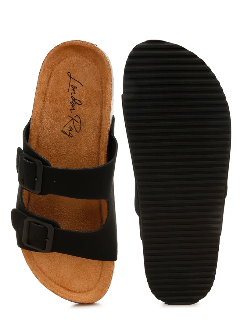 London Rag Dual Strap Buckle Flats in Black