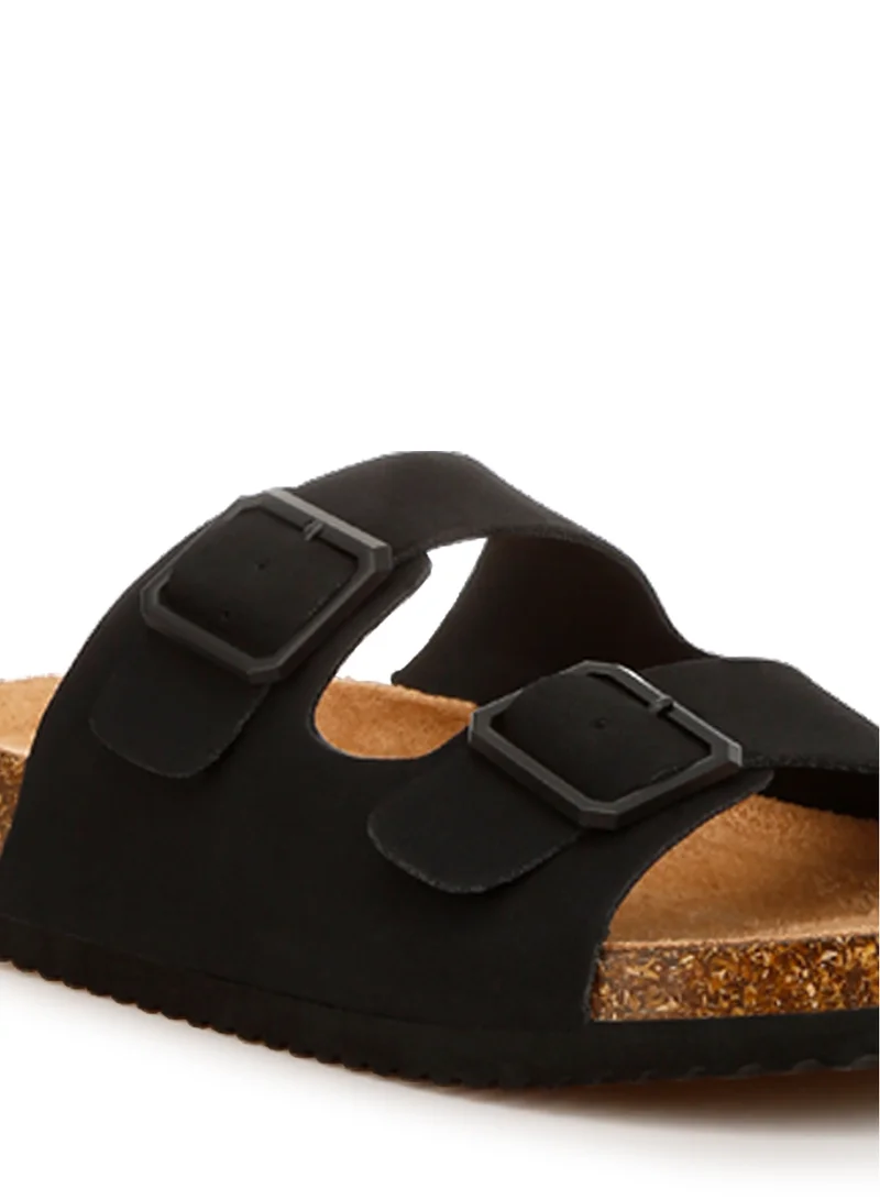 London Rag Dual Strap Buckle Flats in Black