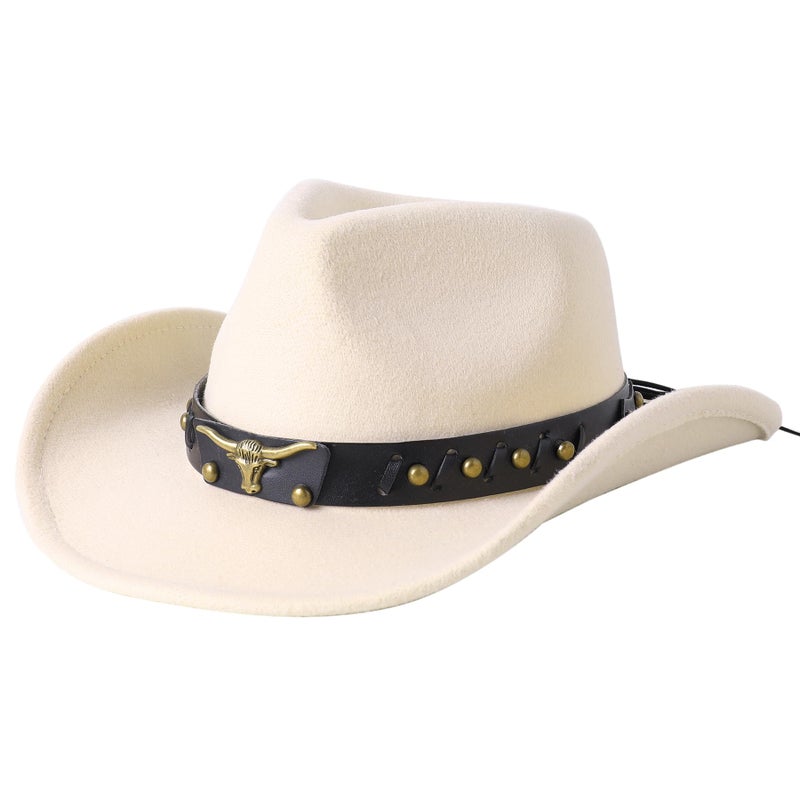 Jastore Western Cowboy Hat for Kids Boy Girl Classic Cowboy Cowgirl Dress Up Hat with Buckle Belt(Beige, 5-12 Years) - Image 3