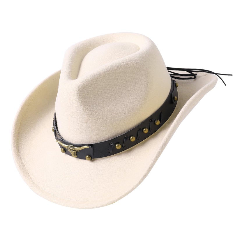 Jastore Western Cowboy Hat for Kids Boy Girl Classic Cowboy Cowgirl Dress Up Hat with Buckle Belt(Beige, 5-12 Years) - Image 1