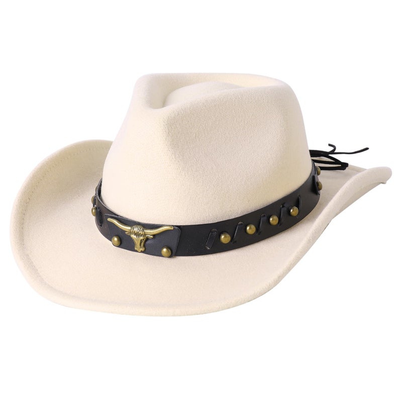Jastore Western Cowboy Hat for Kids Boy Girl Classic Cowboy Cowgirl Dress Up Hat with Buckle Belt(Beige, 5-12 Years) - Image 2