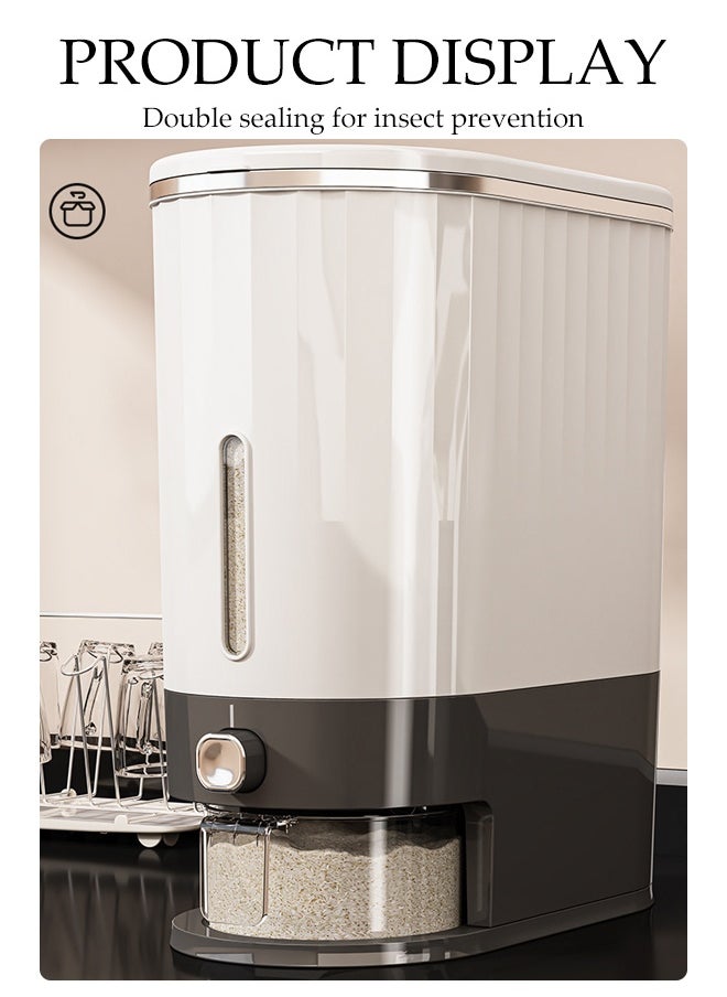 DUNISO Rice Dispenser, Large Dry Food Storage Box, Sealed Grain Dispenser Food Storage Container With Lid, Measuring Cup And Insect Repellent Box, Food Dispenser Kitchen, Store Rice, Beans, Grains, Small Dry Food, Suitable For Home Kitchen Food Storage, Black And White  - Image 5