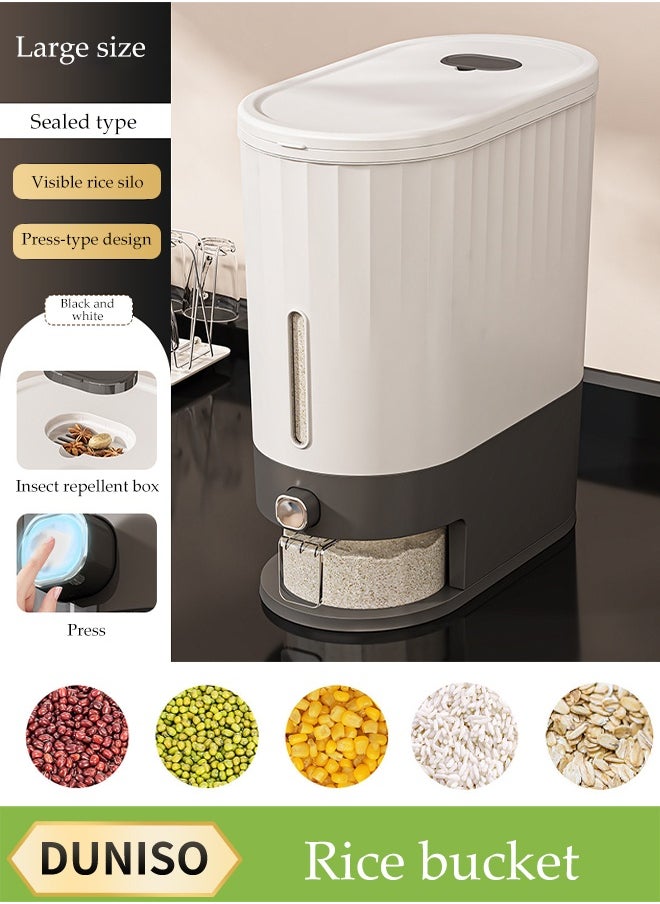 DUNISO Rice Dispenser, Large Dry Food Storage Box, Sealed Grain Dispenser Food Storage Container With Lid, Measuring Cup And Insect Repellent Box, Food Dispenser Kitchen, Store Rice, Beans, Grains, Small Dry Food, Suitable For Home Kitchen Food Storage, Black And White  - Image 2