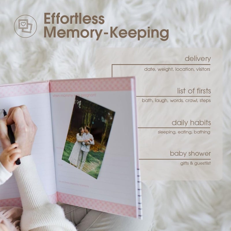 Pearhead Hello Baby First 5 Years Memory Book, Baby Girl Keepsake for New and Expectant Parents, Pregnancy And Milestone Journal, Pink - Image 5