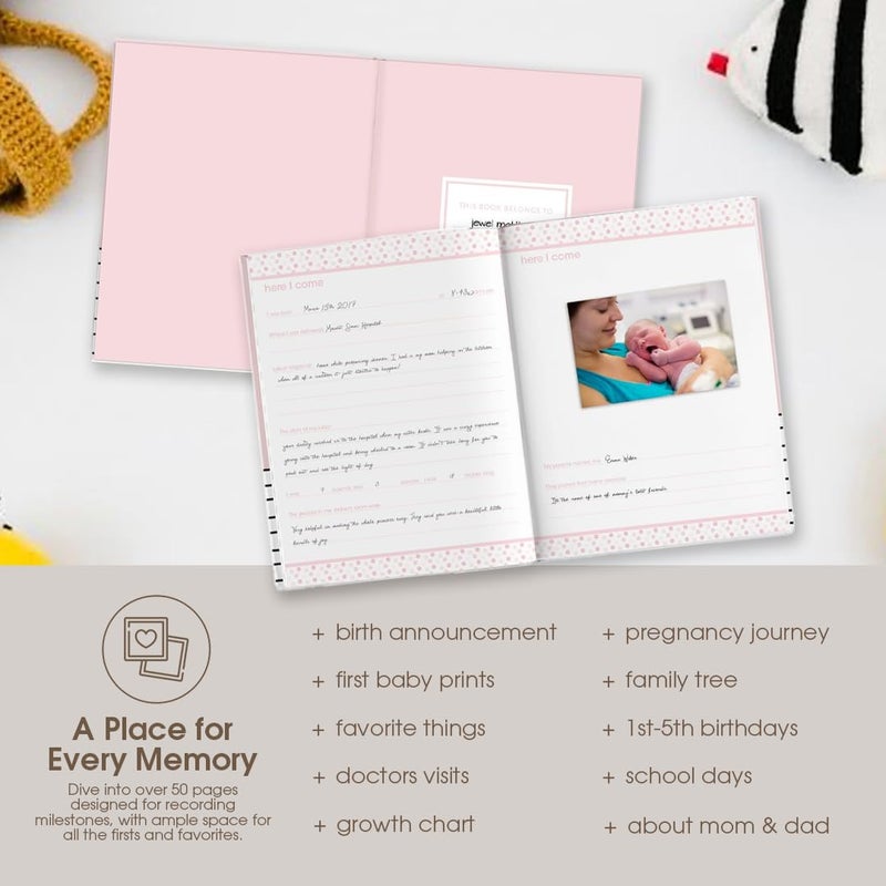 Pearhead Hello Baby First 5 Years Memory Book, Baby Girl Keepsake for New and Expectant Parents, Pregnancy And Milestone Journal, Pink - Image 4