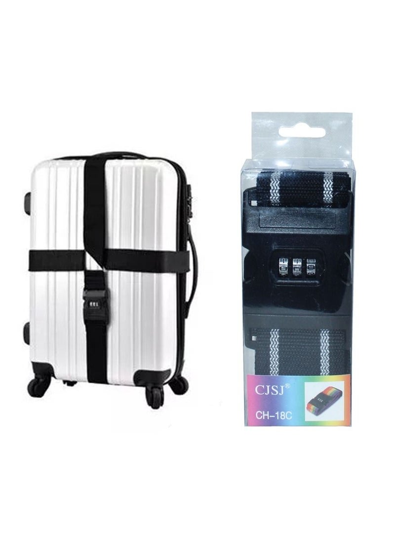 CJSJ Travelling Luggage Strap With Modern Password Security Lock And ID Identifier Label for Suitcases Trolleys Bags and All kind of Luggage, Heavy Duty Adjustable Luggage Strap Waterproof and Dustproof - Image 1
