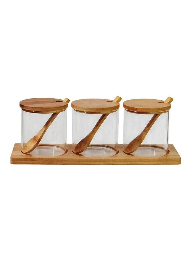 3-Piece Glass Jars With Bamboo Lids and Wooden Spoon Brown/Clear  - Image 1