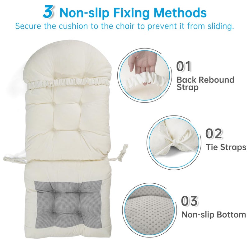 Ylymence Rocking Chair Cushions Set - Non-Slip Adirondack Chair Cushions with Ties Indoor/Outdoor Rocking Chair Pad for Living Room, Bedroom, Balcony, Office - Image 3