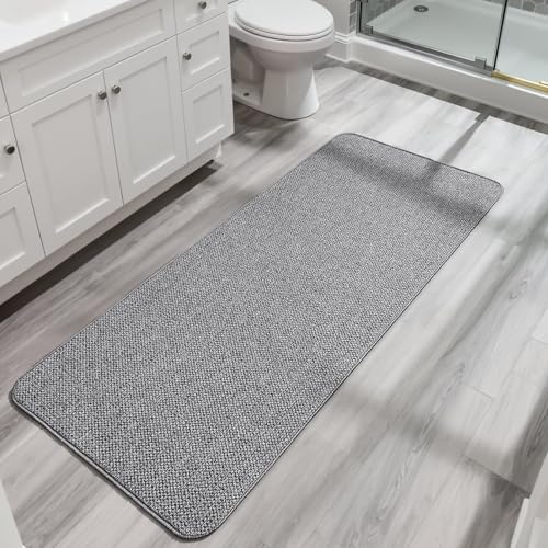 Bosap Bath Mat,Ultra Thin Bathroom Runner Rugs,Large Bath Mats for Bathroom,Quick Dry,Non-Slip,Machine Washable,Low Pile,Bath Rug,Shower Outside,Sink,Home Decor Accessories.Grey,2'x5'（24x60inch） - Image 1