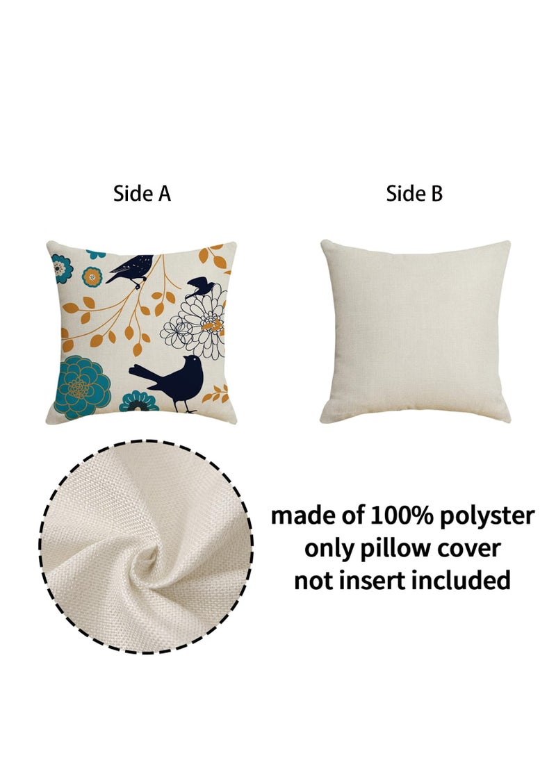 Excefore Flower Throw Pillow Covers, Set of 4 18x18 Inch  Leaf Bird Floral Outdoor Decorative Pillow Cover Linen Square Cushion Cover Pillowcases for Sofa Bed Farmhouse Home Decor - Image 5