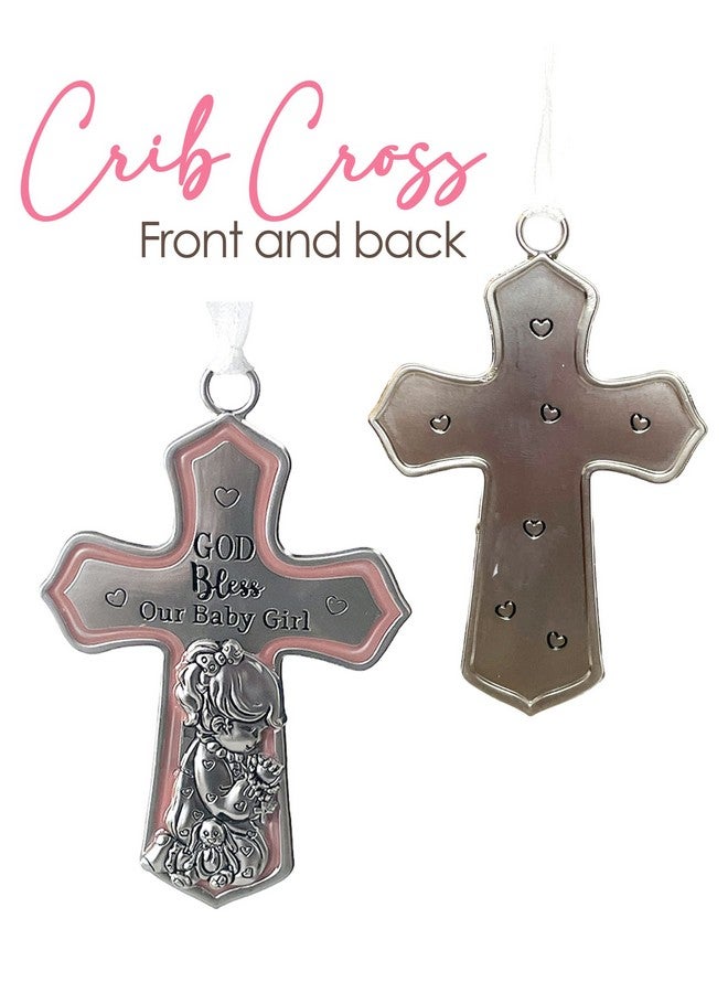 GANZ Ornate Crib Cross Decor with Ribbon Baby Girl for Baptism, Christening, Baby Shower "God Bless Our Baby Girl" - Image 3