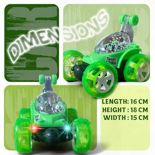 MASTIDRIVE Remote Control Stunt Car for Kids, 360° Spins RC Off-Road Monster Truck, 4WD Rock Crawler Vehicle with LED Lights, Rechargeable Battery, Shockproof Design (Green, 9802) - Image 2