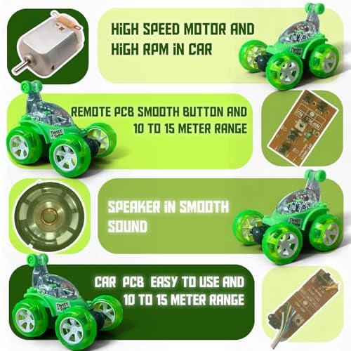 MASTIDRIVE Remote Control Stunt Car for Kids, 360° Spins RC Off-Road Monster Truck, 4WD Rock Crawler Vehicle with LED Lights, Rechargeable Battery, Shockproof Design (Green, 9802) - Image 4