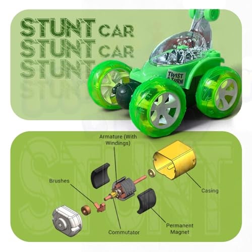 MASTIDRIVE Remote Control Stunt Car for Kids, 360° Spins RC Off-Road Monster Truck, 4WD Rock Crawler Vehicle with LED Lights, Rechargeable Battery, Shockproof Design (Green, 9802) - Image 3