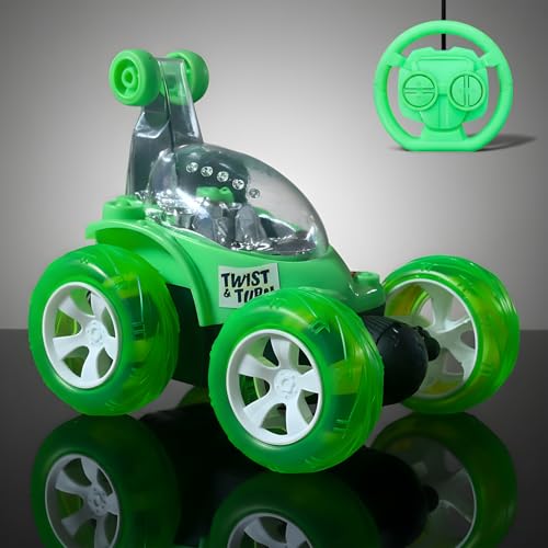 MASTIDRIVE Remote Control Stunt Car for Kids, 360° Spins RC Off-Road Monster Truck, 4WD Rock Crawler Vehicle with LED Lights, Rechargeable Battery, Shockproof Design (Green, 9802) - Image 1