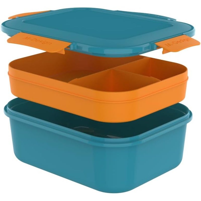 أم-ديزاين صندوق طعام 2.1 لتر مع زجاجة مياه 0.8 لتر - ازرق وبرتقالي - Size 1 - Image 3