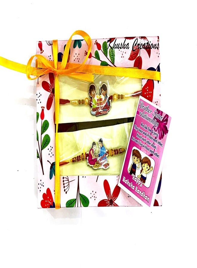 KHUSHA CREATIONS Rakhi للأخ/مصمم خشبي أحدث مجموعة راخي مكونة من 3 راخي (رعاية بهاي، شوتا بهاي، راكشاباندان السعيد) مع رولي تشاوال لراخاباندهان/هدية للراخي - Image 3