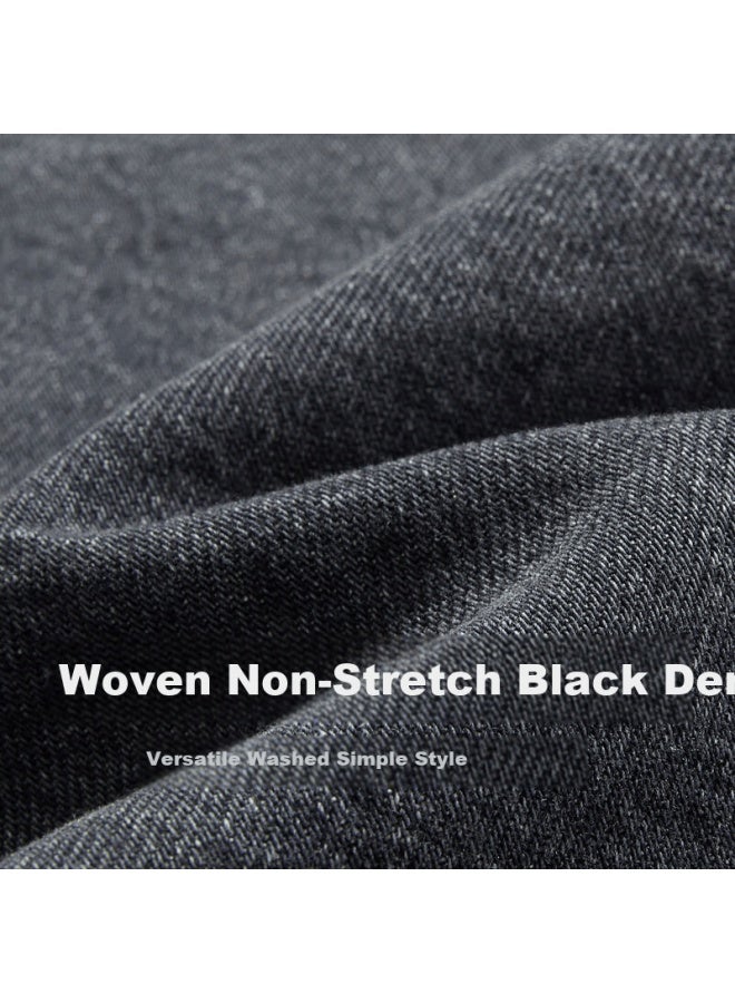 Cabbeen Checkered Webbing Spliced Denim Casual Shorts Summer New Loose Straight Pants Coal Black 01