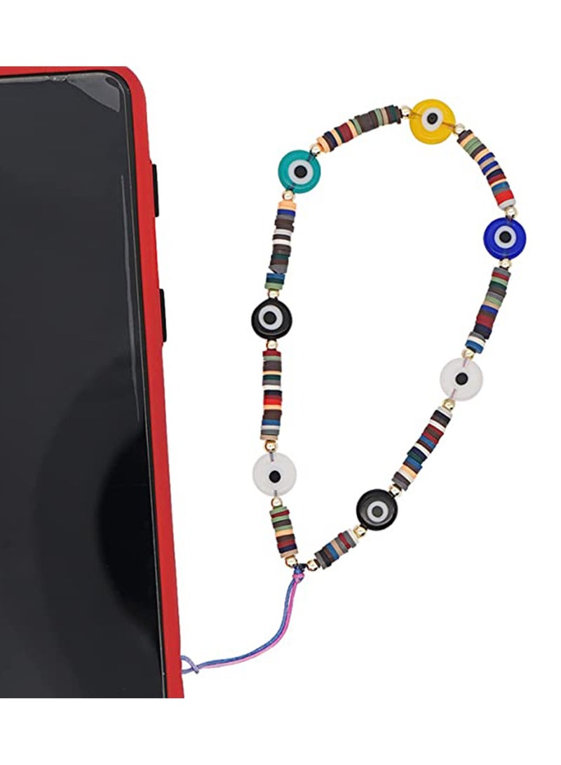 KASTWAVE Evil Eye Lucky Y2K Chain for Mobile Phone Wrist Strap Polymer Clay Wristlet String Boho Cell Chains Beaded Lanyard Handmade Rainbow Acrylic Beads Pearl Bracelet Keychain Women - Image 1