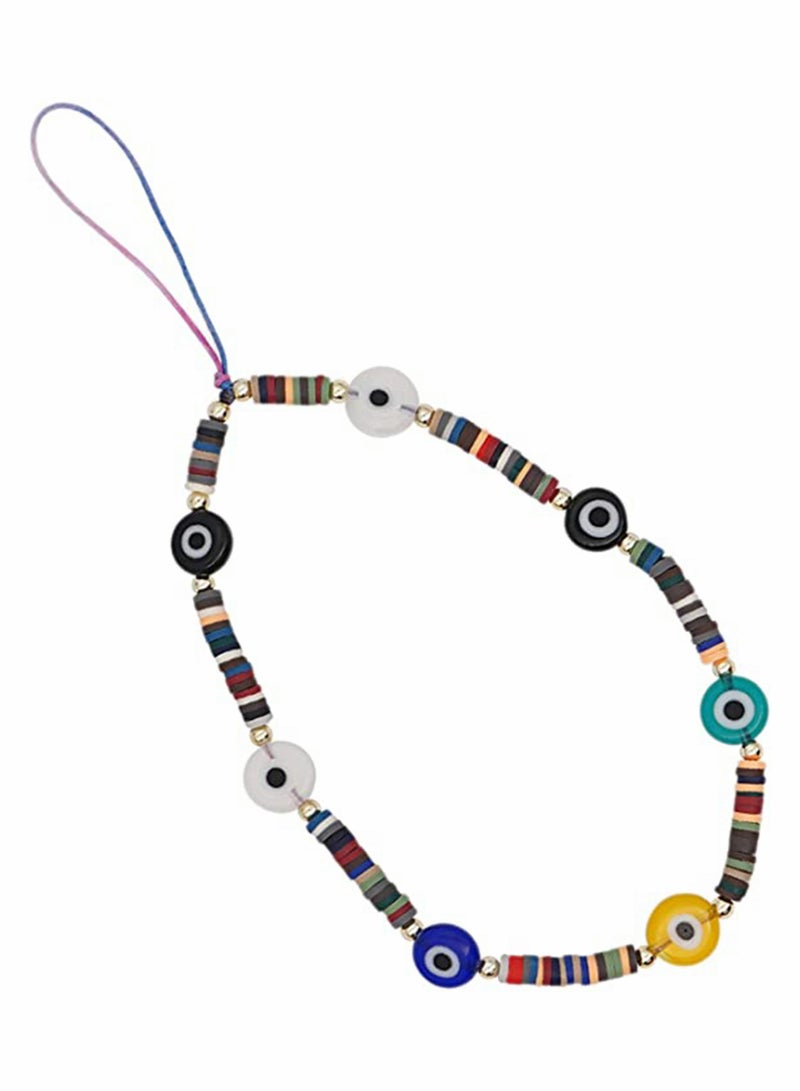 KASTWAVE Evil Eye Lucky Y2K Chain for Mobile Phone Wrist Strap Polymer Clay Wristlet String Boho Cell Chains Beaded Lanyard Handmade Rainbow Acrylic Beads Pearl Bracelet Keychain Women - Image 5
