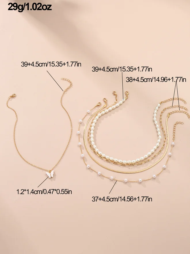 تايك تو Take Two Set of 3 - Butterfly Pendant Faux Pearl Necklace
