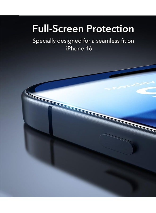 4 عبوات من واقيات شاشة iPhone 16 + واقيات عدسة الكاميرا، عالية الوضوح، مقاومة للكسر بدرجة عسكرية، طبقة زجاجية مقواة 9H لهاتف iPhone 16 شفافة، شاشة تغطية كاملة، [2+2 عبوة] - Image 3