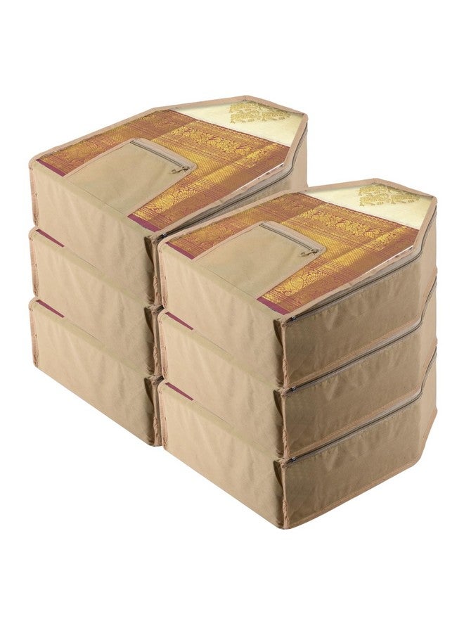 Kuber Industries Blouse Cover | Clothes Storage Bag | Zipper Wardrobe Organizers | Clothes Organiser With Attached Pocket | Non-Woven Front Transparent Blouse Cover | Pack Of 6 | Brown - Image 1