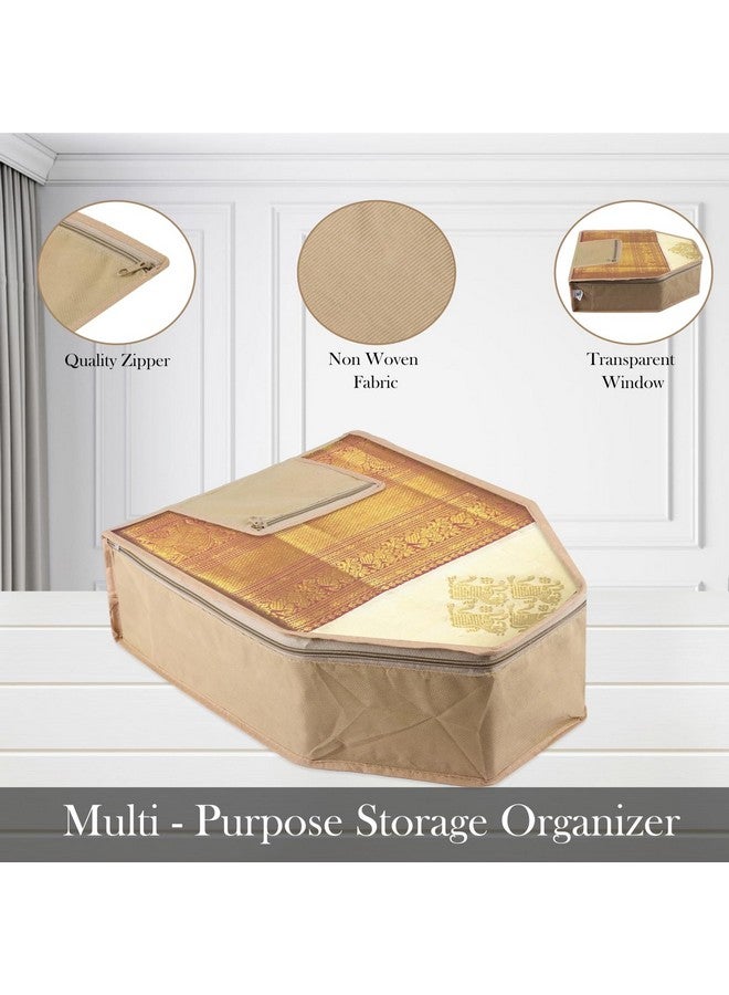 Kuber Industries Blouse Cover | Clothes Storage Bag | Zipper Wardrobe Organizers | Clothes Organiser With Attached Pocket | Non-Woven Front Transparent Blouse Cover | Pack Of 6 | Brown - Image 4