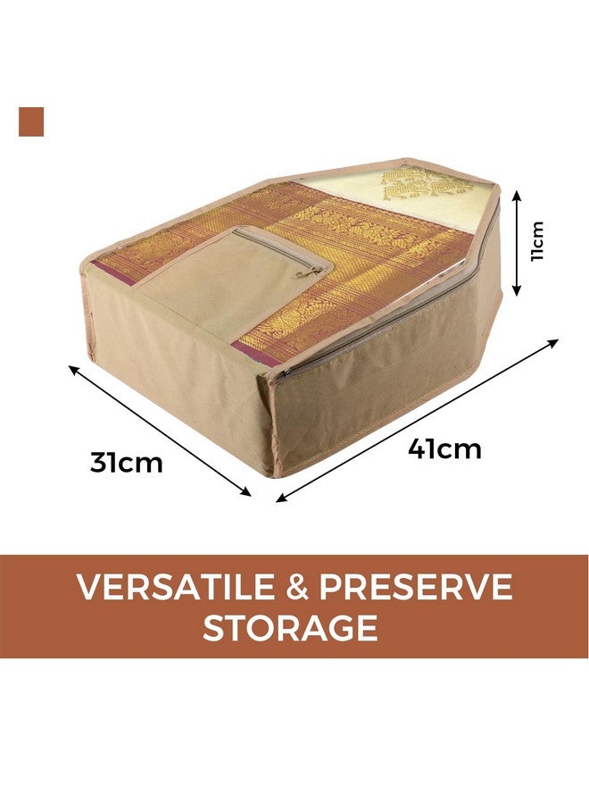 Kuber Industries Blouse Cover | Clothes Storage Bag | Zipper Wardrobe Organizers | Clothes Organiser With Attached Pocket | Non-Woven Front Transparent Blouse Cover | Pack Of 6 | Brown - Image 3