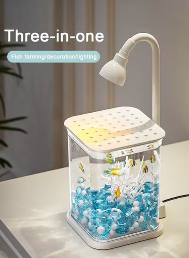 Fish Tank with Light,Fish Tank Light,Fish Tank Kit,Portable Fish Tank with Lid,Small Fish Tank for Home Decoration Table Desk Decorators - Image 2