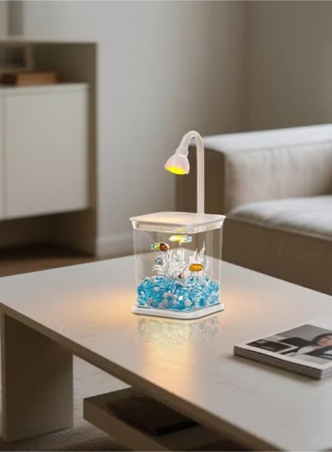 Fish Tank with Light,Fish Tank Light,Fish Tank Kit,Portable Fish Tank with Lid,Small Fish Tank for Home Decoration Table Desk Decorators - Image 5