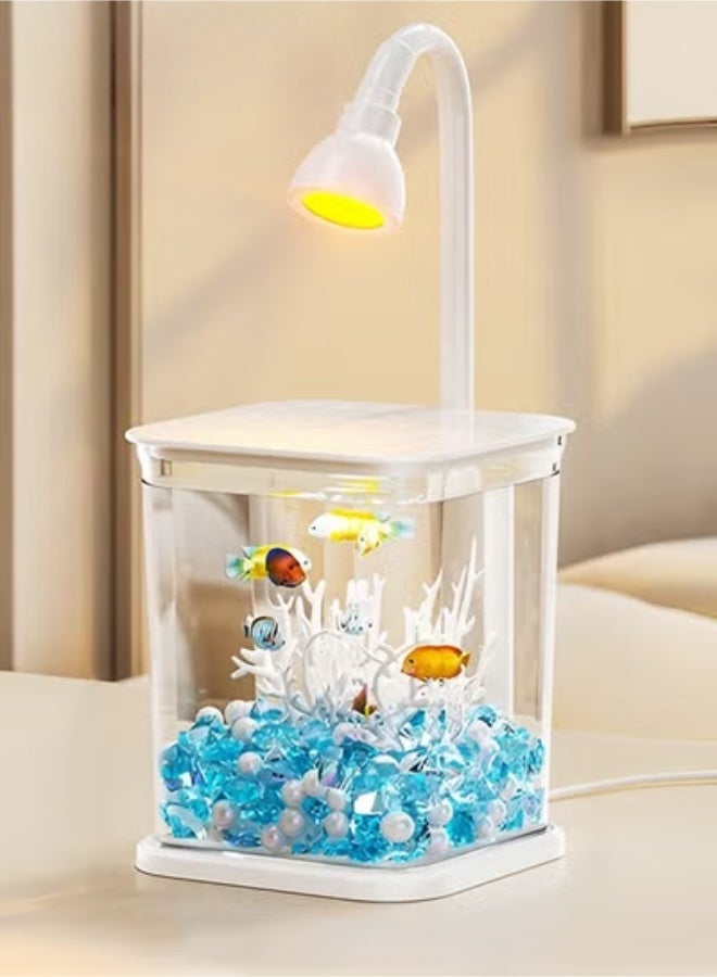Fish Tank with Light,Fish Tank Light,Fish Tank Kit,Portable Fish Tank with Lid,Small Fish Tank for Home Decoration Table Desk Decorators - Image 1